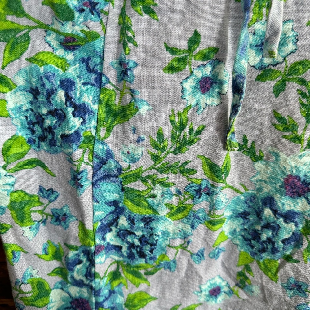Wild Fable Mini Dress Women Large Blue Floral Linen Blend Milkmaid Slit Hem - Picture 4 of 6